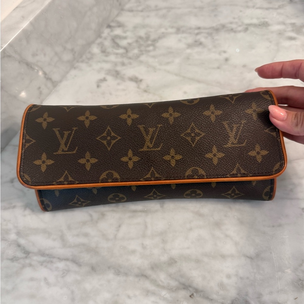Louis Vuitton Brown Monogram Foldover Clutch with Tan Trim